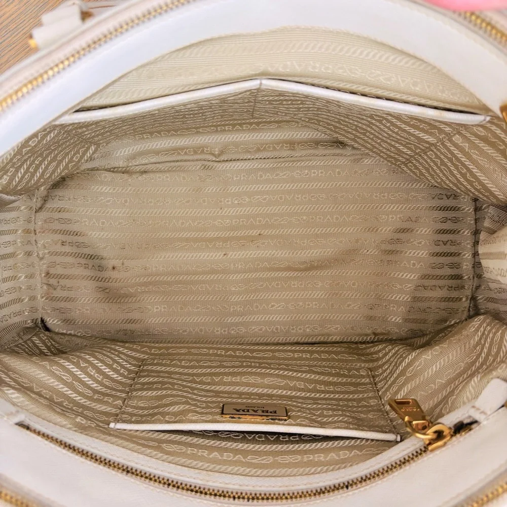 Prada Saffiano Large Galleria Double Zip Tote Talco White Gold Accents with COA‎